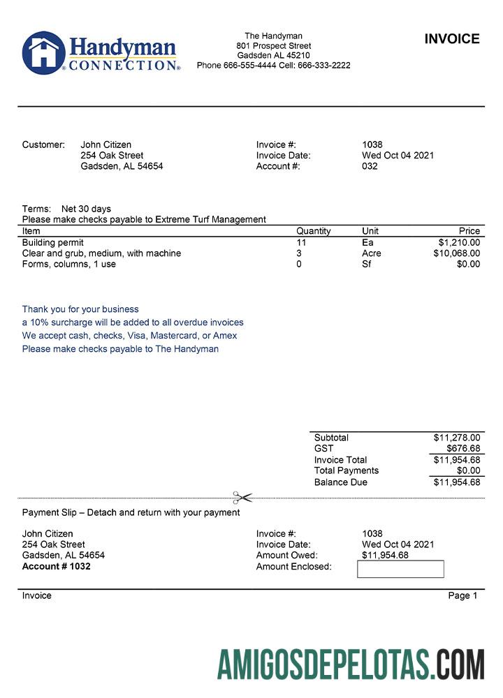 para download Modelo de fatura de empresa de serviços domésticos de faz-tudo dos EUA